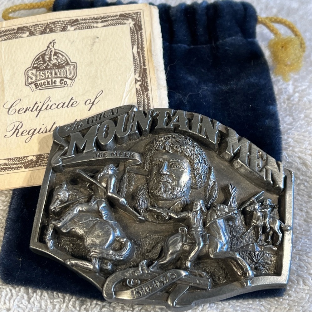 Joe Meek The Great Mountain Men 1980s Vintage Siskiyou Belt Buckle 683 of 2500